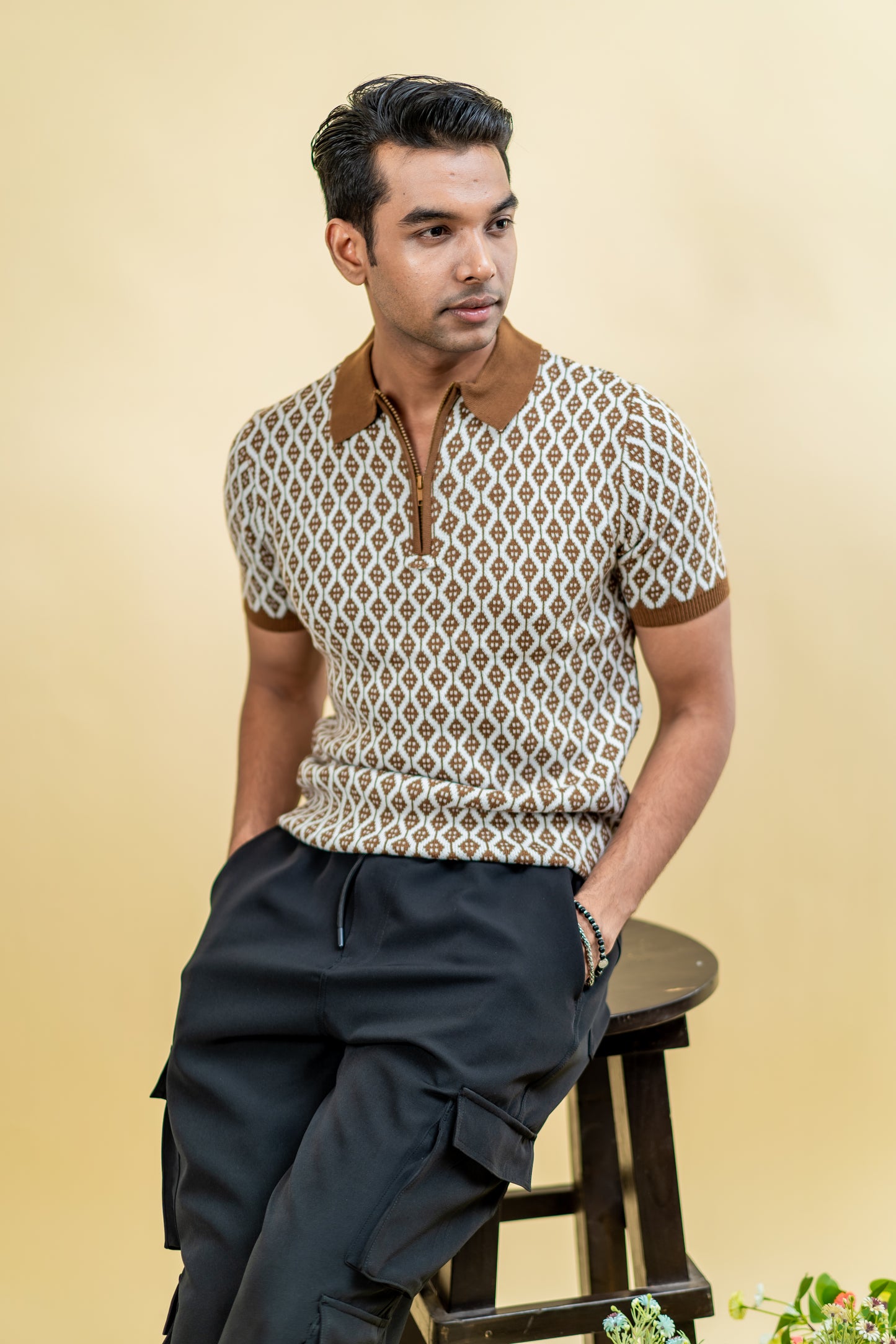 Vintage Knit Zip Polo Sweater