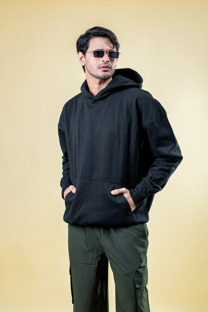 Oversized Drop Shoulder Hoodie: Black