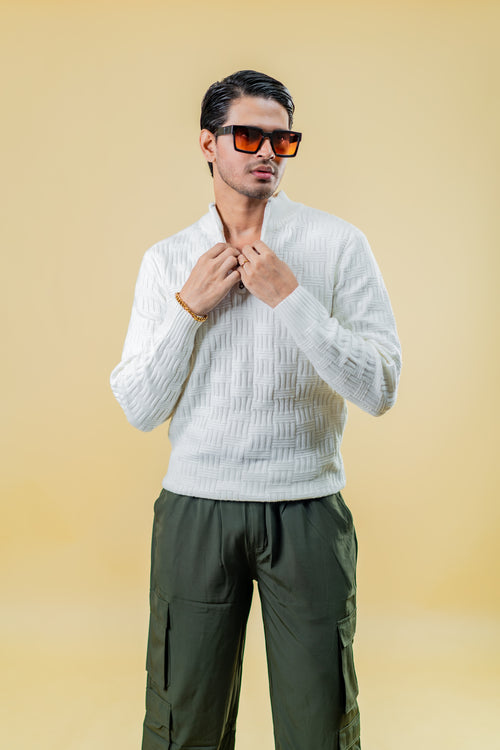 Load image 1 in gallery view. Polyamide Half-Zip Sweater: White