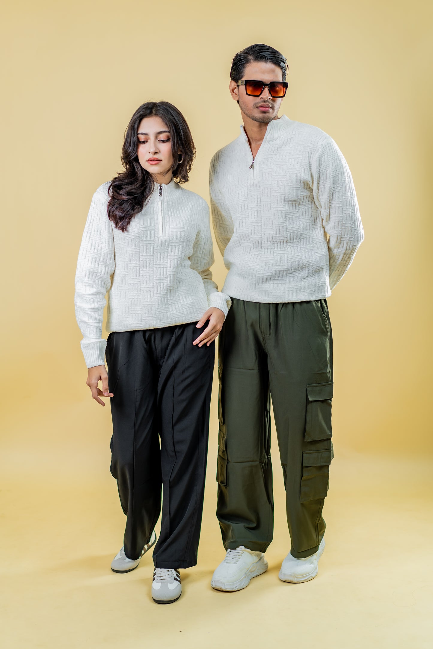 Polyamide Half-Zip Sweater: White