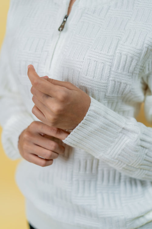 Load image 1 in gallery view. Polyamide Half-Zip Sweater: White