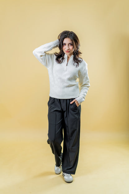 Polyamide Half-Zip Sweater: White