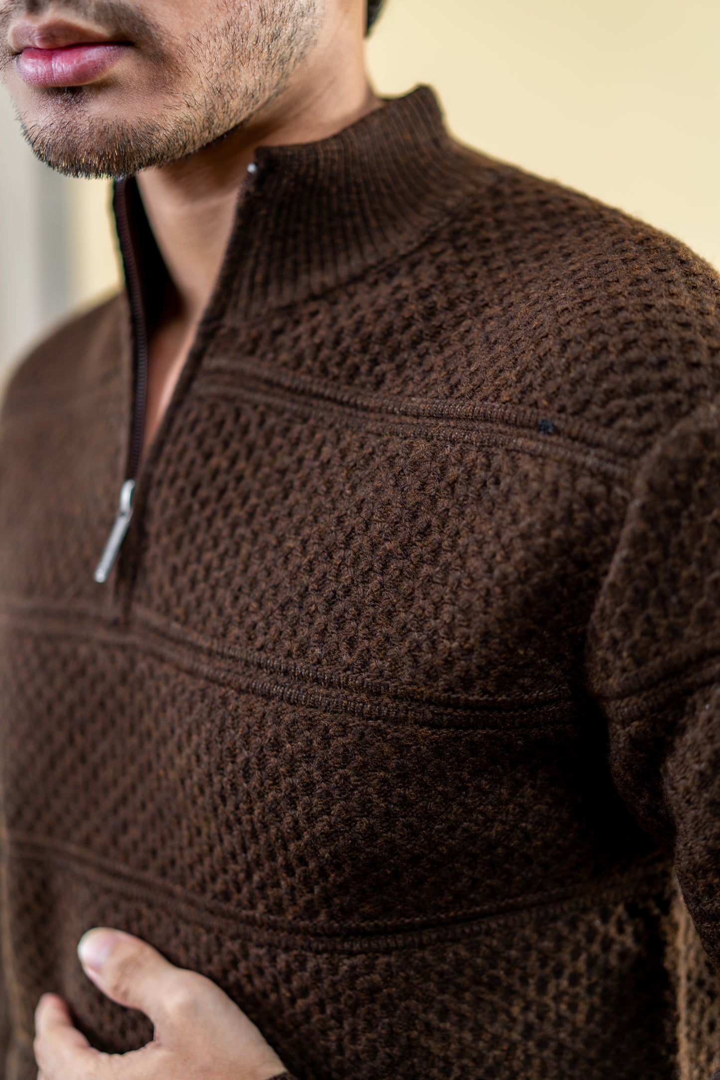 Polyamide Half-Zip Sweater: Coffee
