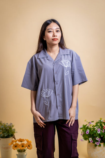 Embroidery Cuban Shirts — Grey