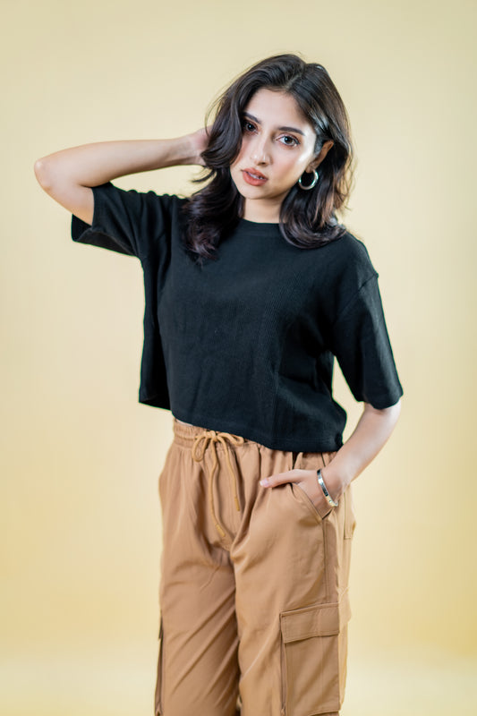 Actual Cropped Oversized T-shirt- BLACK