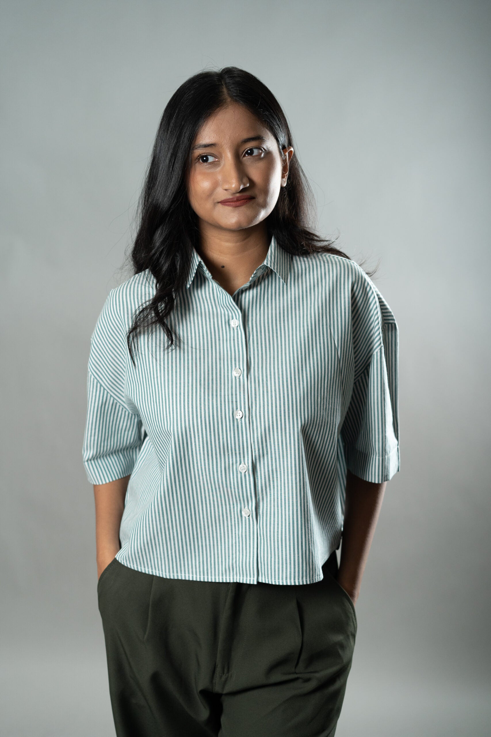 Cropped Oversized Shirts — Mint Green Stripes