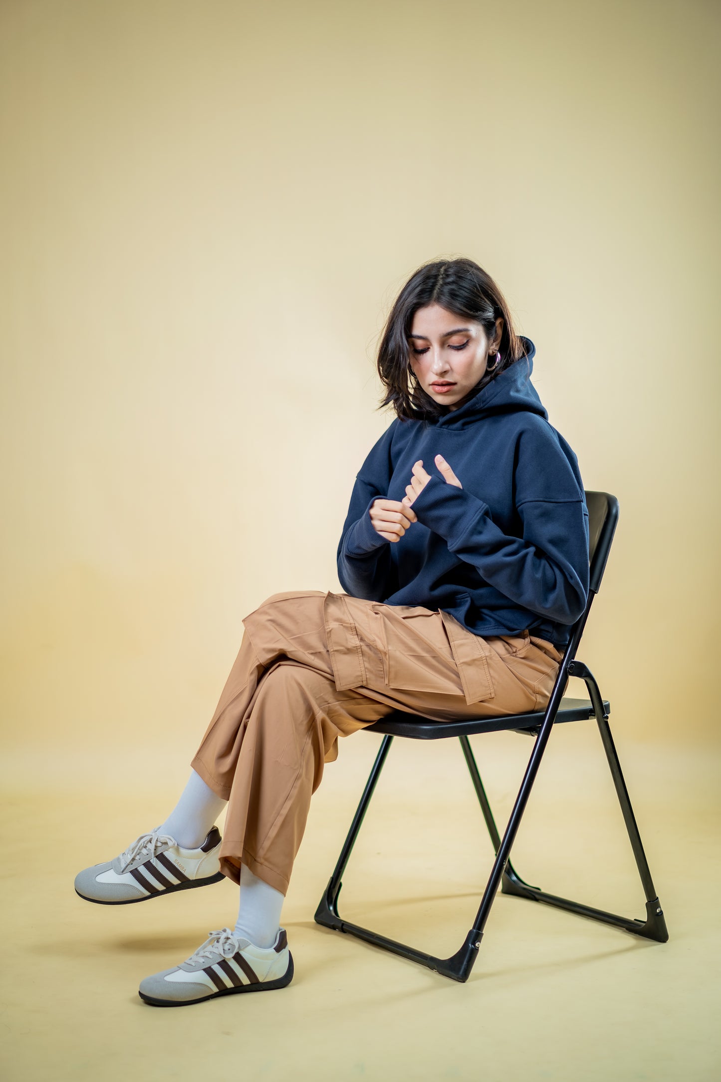 Oversized Drop Shoulder Hoodie: Navy Blue