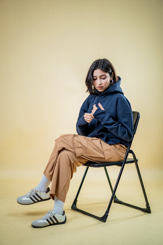 Oversized Drop Shoulder Hoodie: Navy Blue