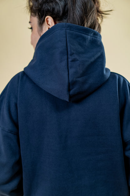 Oversized Drop Shoulder Hoodie: Navy Blue
