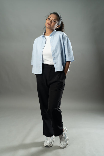 Cropped Oversized Shirts — Baby Blue Stripe