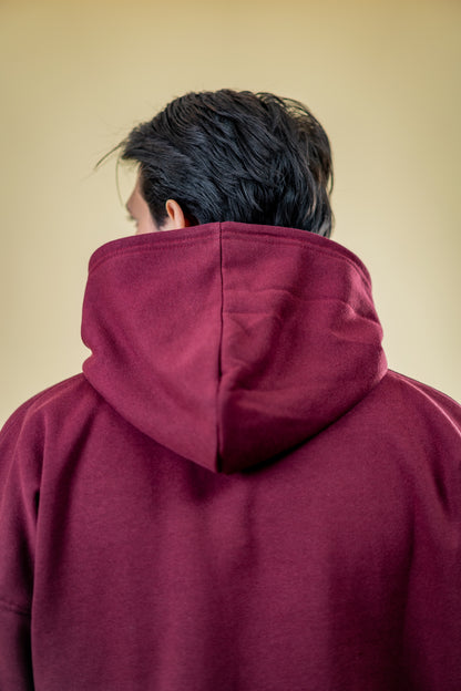 Oversized Drop Shoulder Hoodie: Maroon