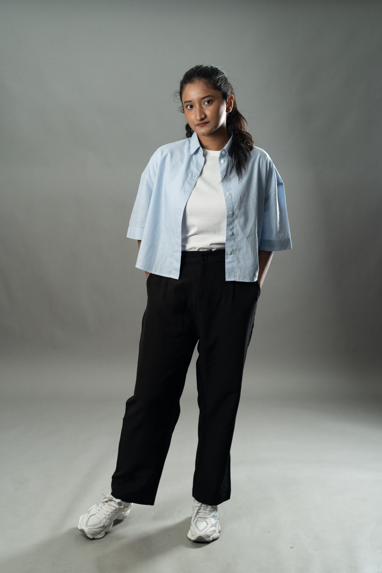 Cropped Oversized Shirts — Baby Blue Stripe