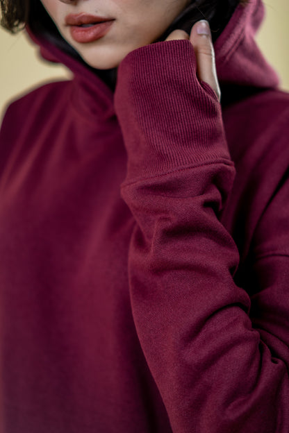 Oversized Drop Shoulder Hoodie: Maroon