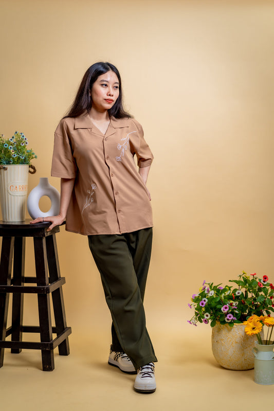 Embroidery Cuban Shirts — Caramel Dust