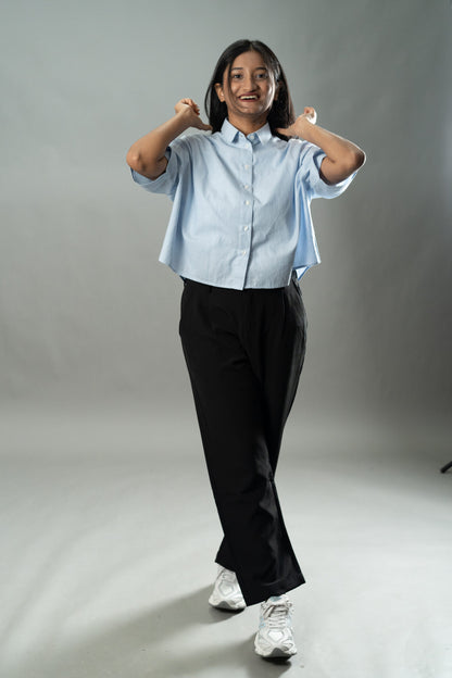 Cropped Oversized Shirts — Baby Blue Stripe