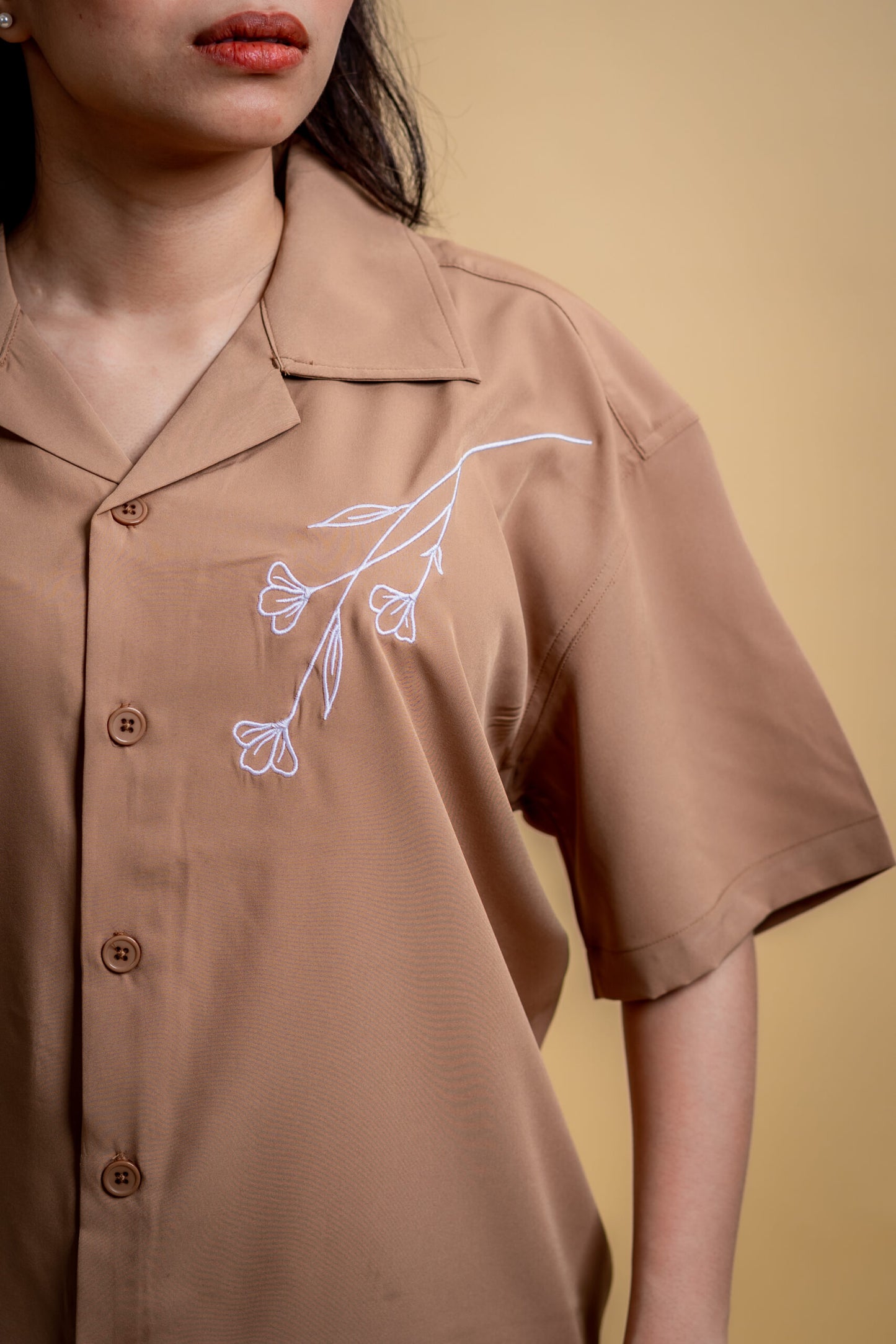Embroidery Cuban Shirts — Caramel Dust