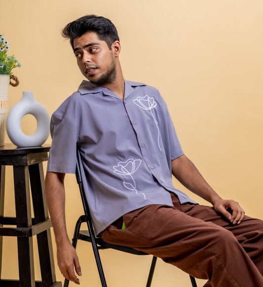 Embroidery Cuban Shirts — Grey