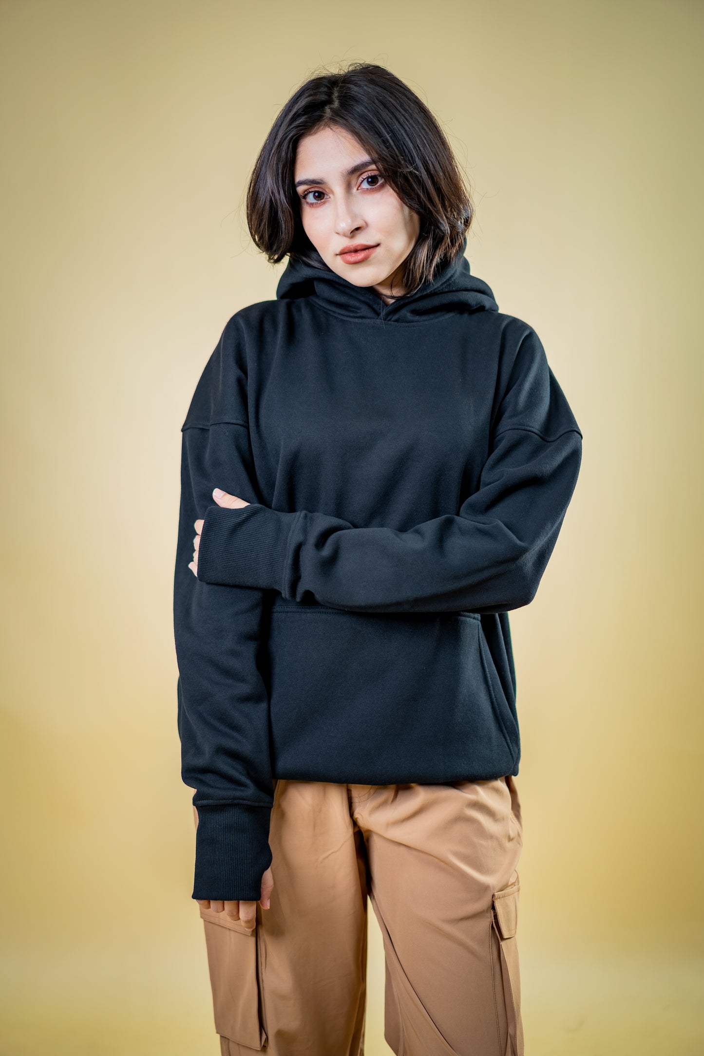 Oversized Drop Shoulder Hoodie: Black