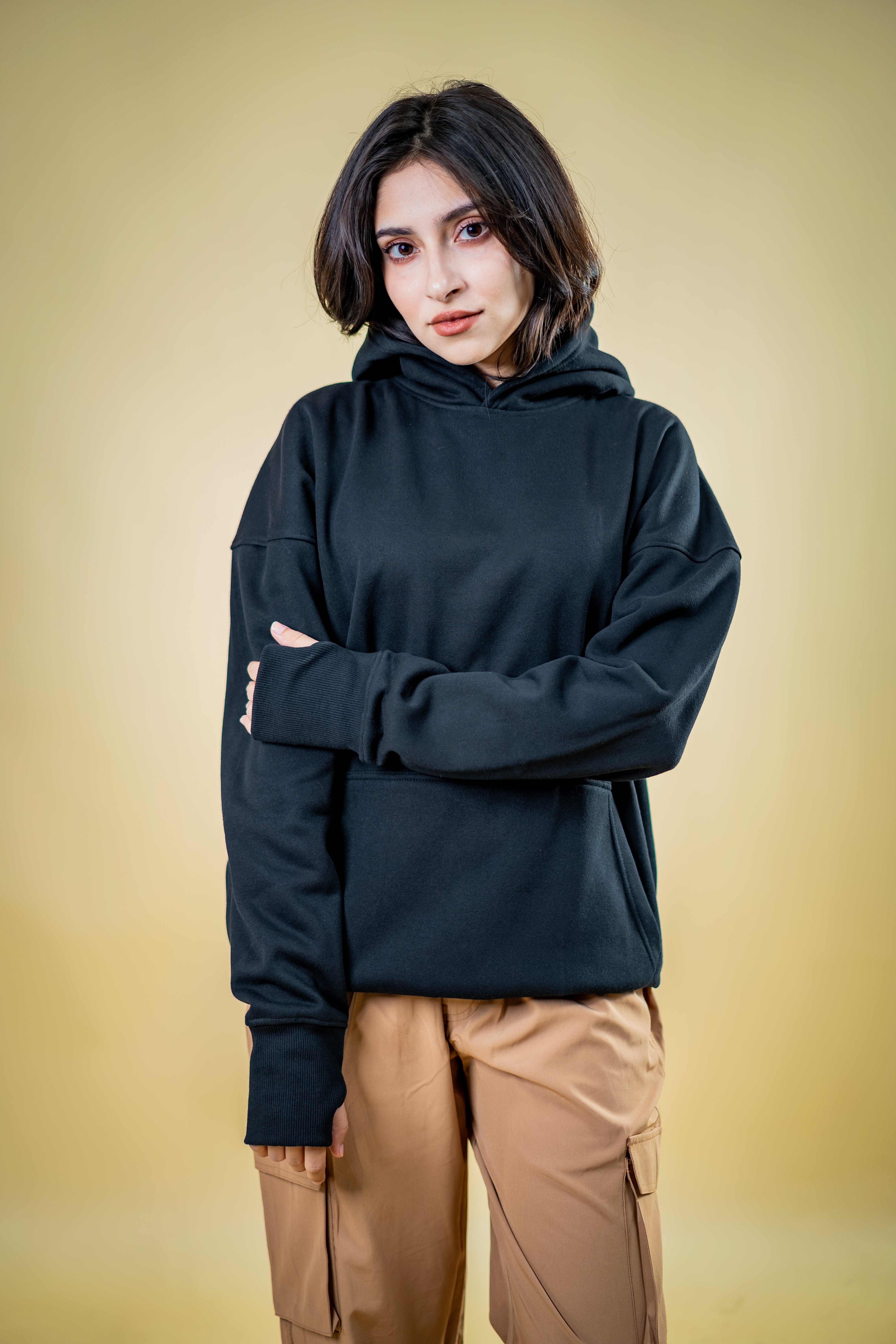 Oversized Drop Shoulder Hoodie: Black