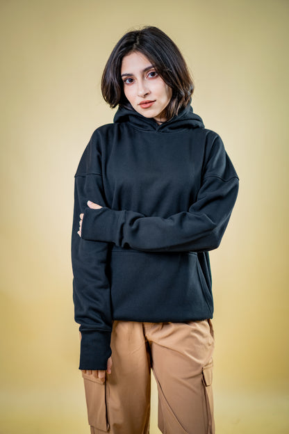 Oversized Drop Shoulder Hoodie: Black