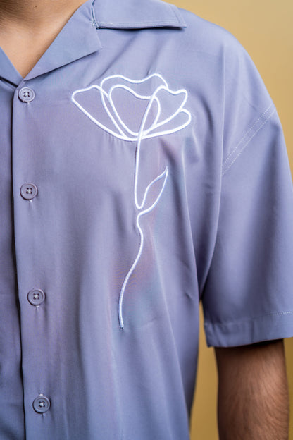 Embroidery Cuban Shirts — Grey