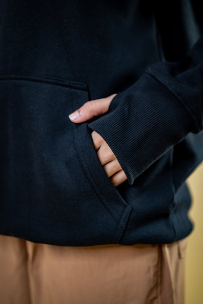 Oversized Drop Shoulder Hoodie: Black