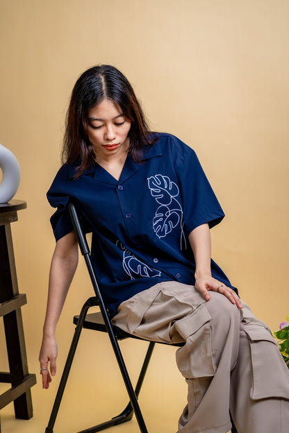 Embroidery Cuban Shirts — Midnight Navy