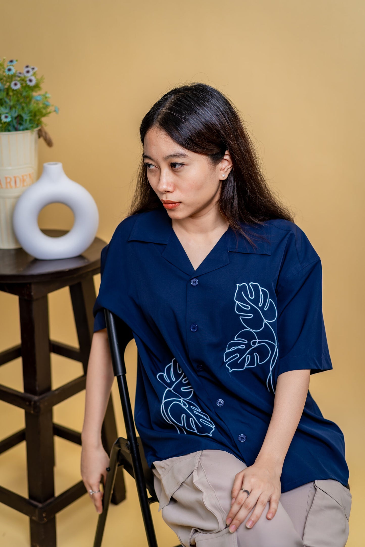 Embroidery Cuban Shirts — Midnight Navy