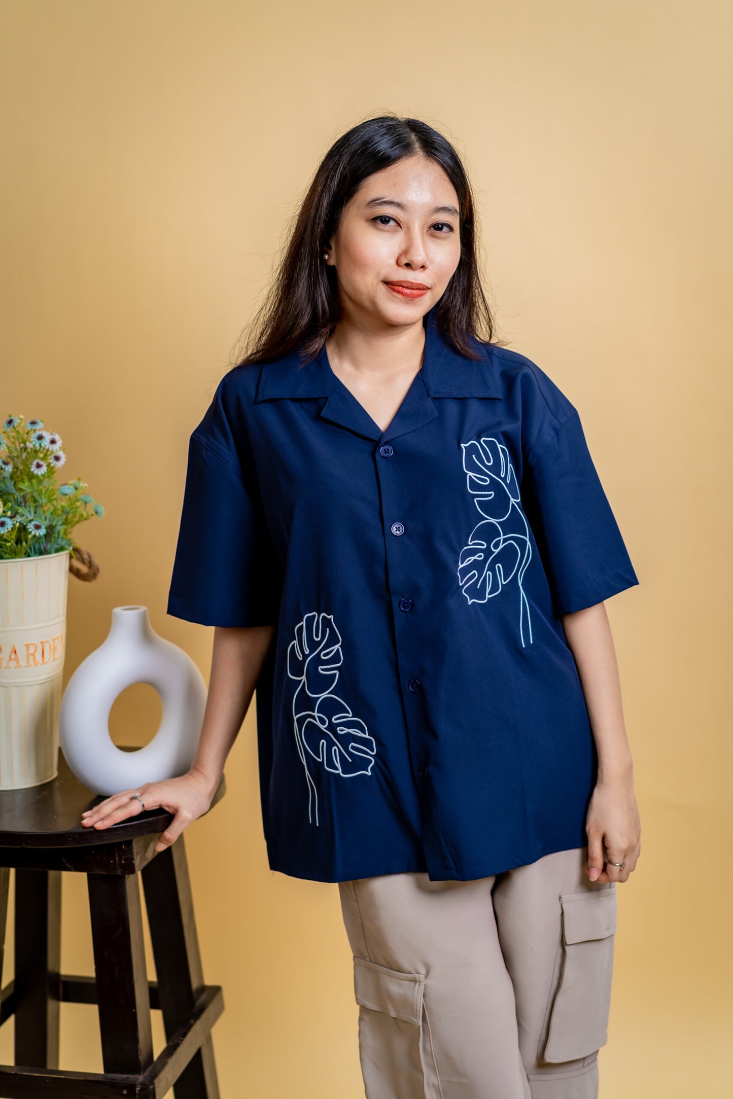 Embroidery Cuban Shirts — Midnight Navy