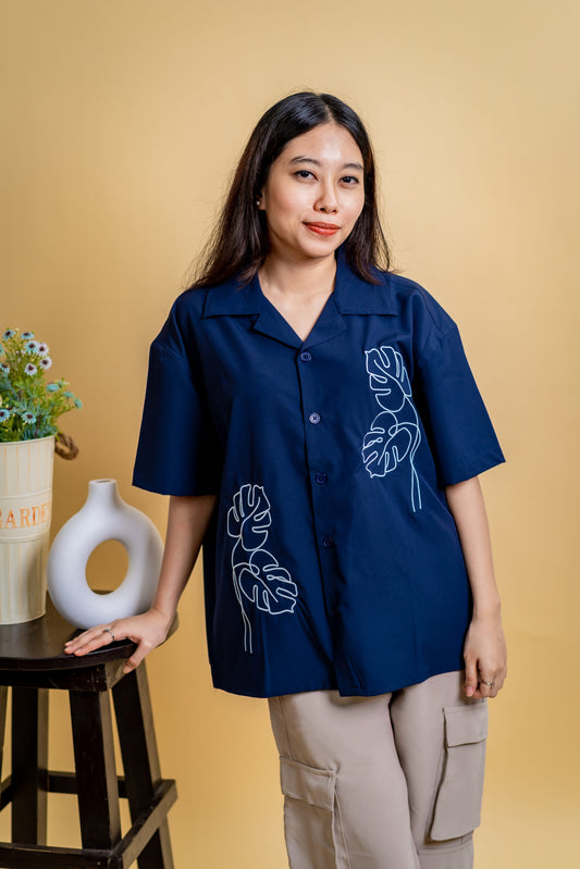 Embroidery Cuban Shirts — Midnight Navy