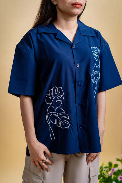 Embroidery Cuban Shirts — Midnight Navy