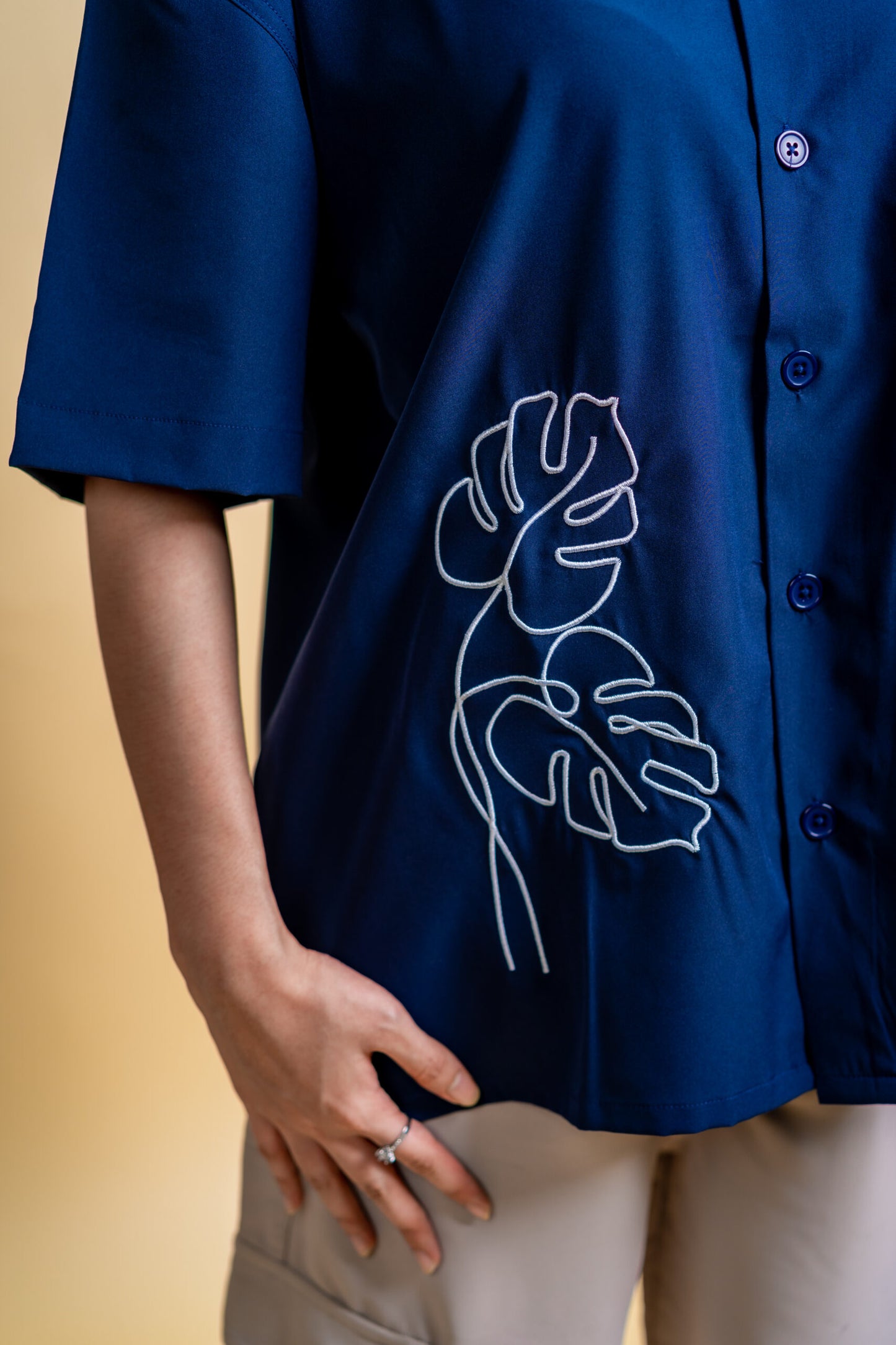 Embroidery Cuban Shirts — Midnight Navy