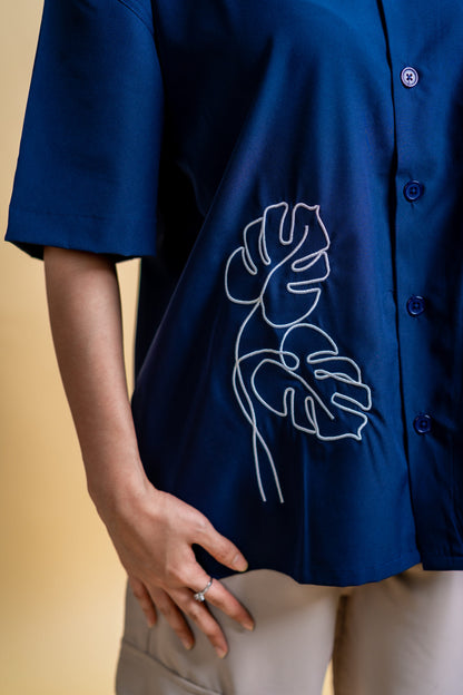 Embroidery Cuban Shirts — Midnight Navy