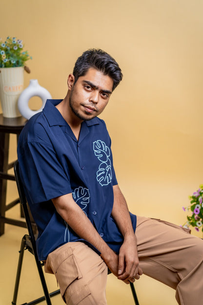 Embroidery Cuban Shirts — Midnight Navy