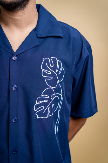 Embroidery Cuban Shirts — Midnight Navy