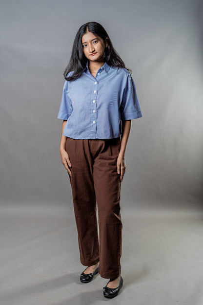 Cropped Oversized Shirts — Blue Striped