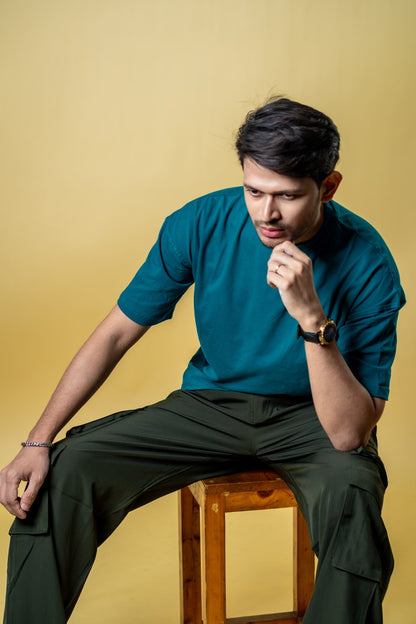 Oversized Drop Shoulder T-Shirt - Teal Green