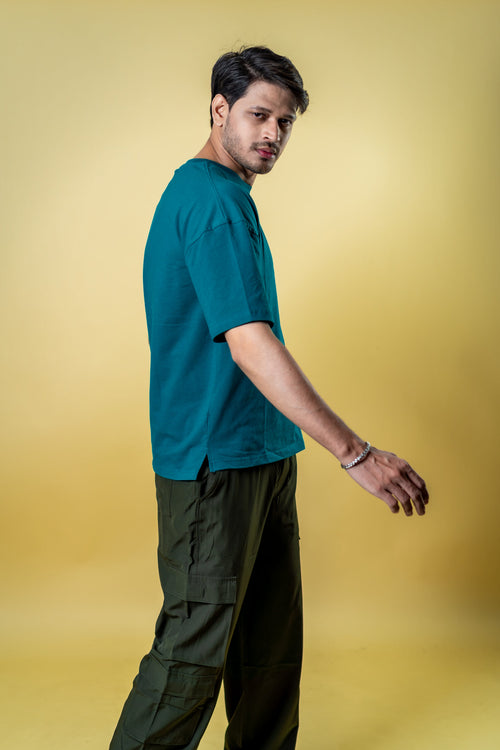 Load image 1 in gallery view. Oversized Drop Shoulder T-Shirt - Teal Green
