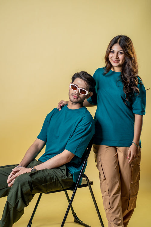 Load image 1 in gallery view. Oversized Drop Shoulder T-Shirt - Teal Green