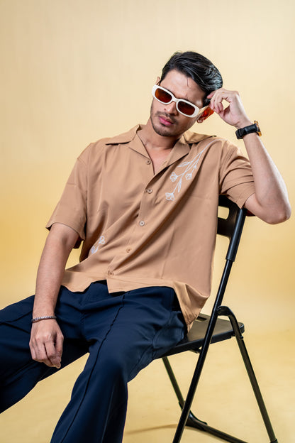 Embroidery Cuban Shirts — Caramel Dust