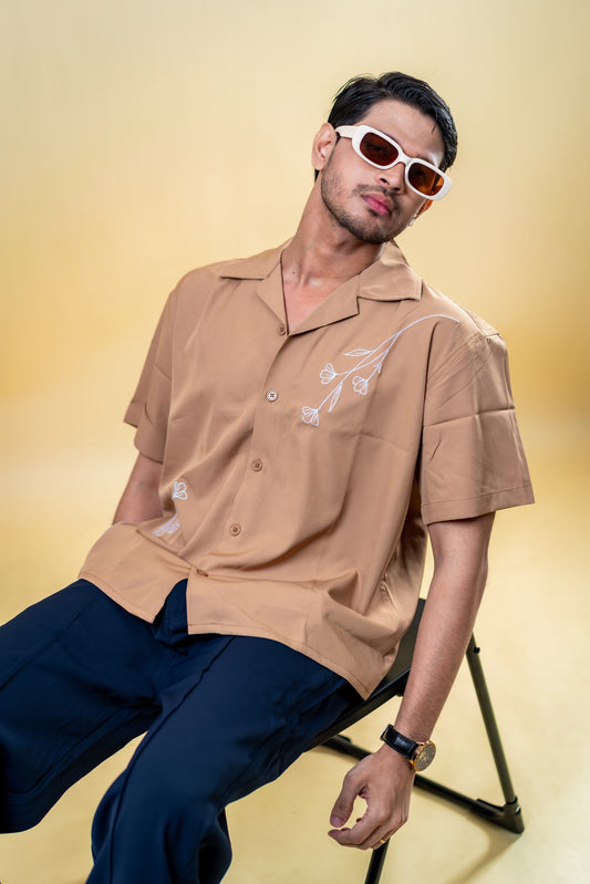 Embroidery Cuban Shirts — Caramel Dust