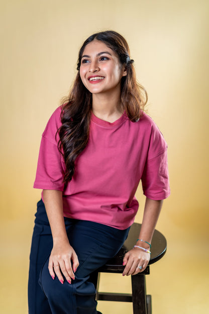 Oversized Drop Shoulder T-Shirt - Velvet Rose