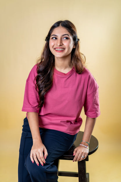 Oversized Drop Shoulder T-Shirt - Velvet Rose