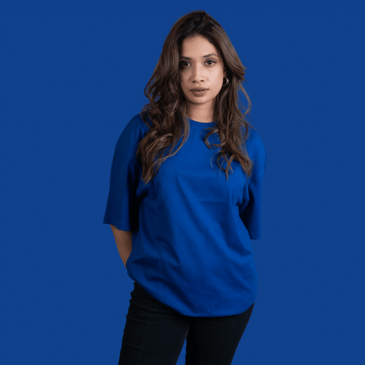 Solid Royal Blue Oversized Drop Shoulder T-Shirt for Men | Comfortable Cotton Fabric | Mad Koffee Fashion