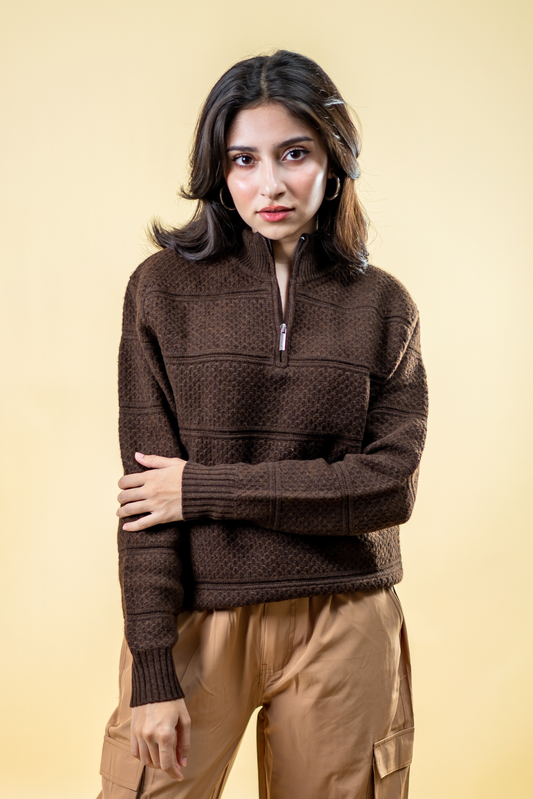 Polyamide Half-Zip Sweater: Coffee