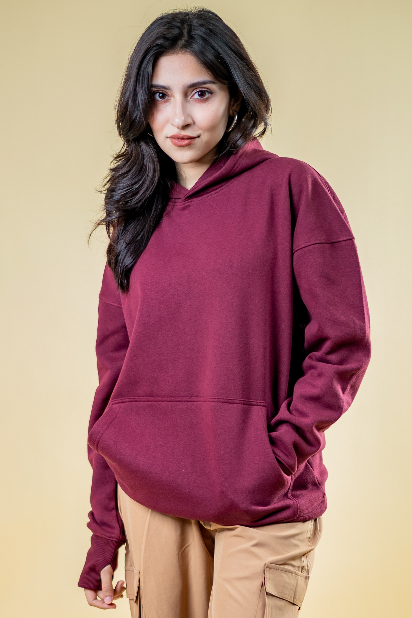 Oversized Drop Shoulder Hoodie: Maroon