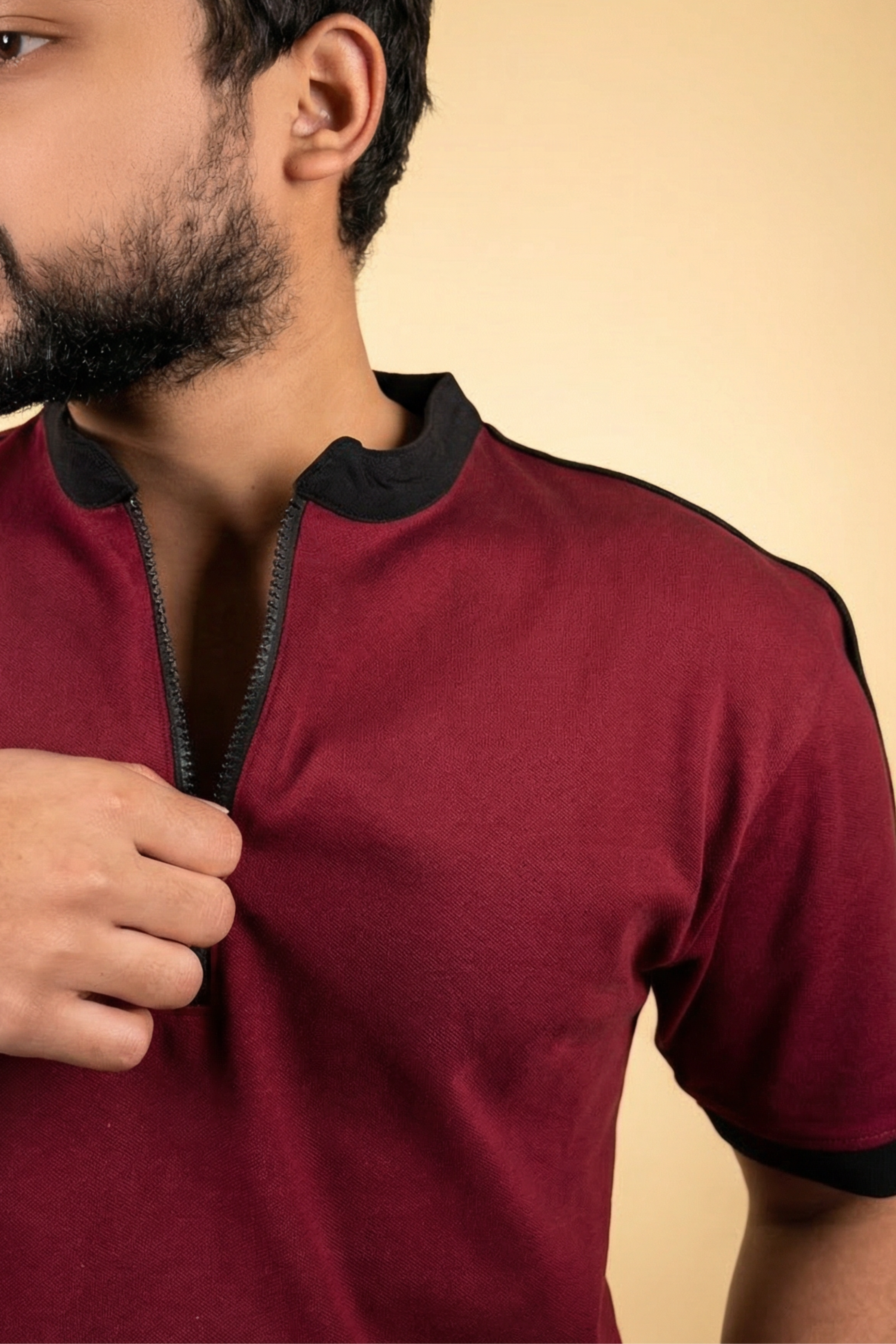 Mandarin Collar Polo - Maroon
