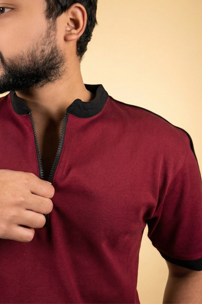Mandarin Collar Polo - Maroon