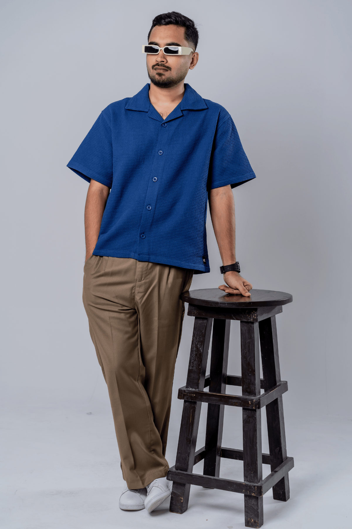 Mad Koffee Box Fit Waffle Shirt - Navy Blue