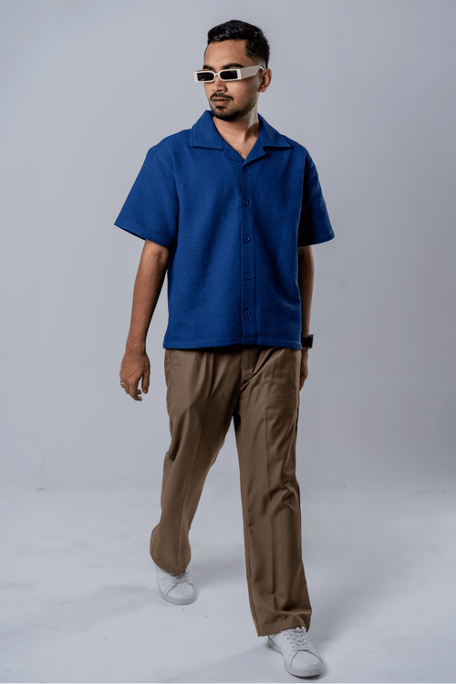 Load image 1 in gallery view. Mad Koffee Box Fit Waffle Shirt - Navy Blue